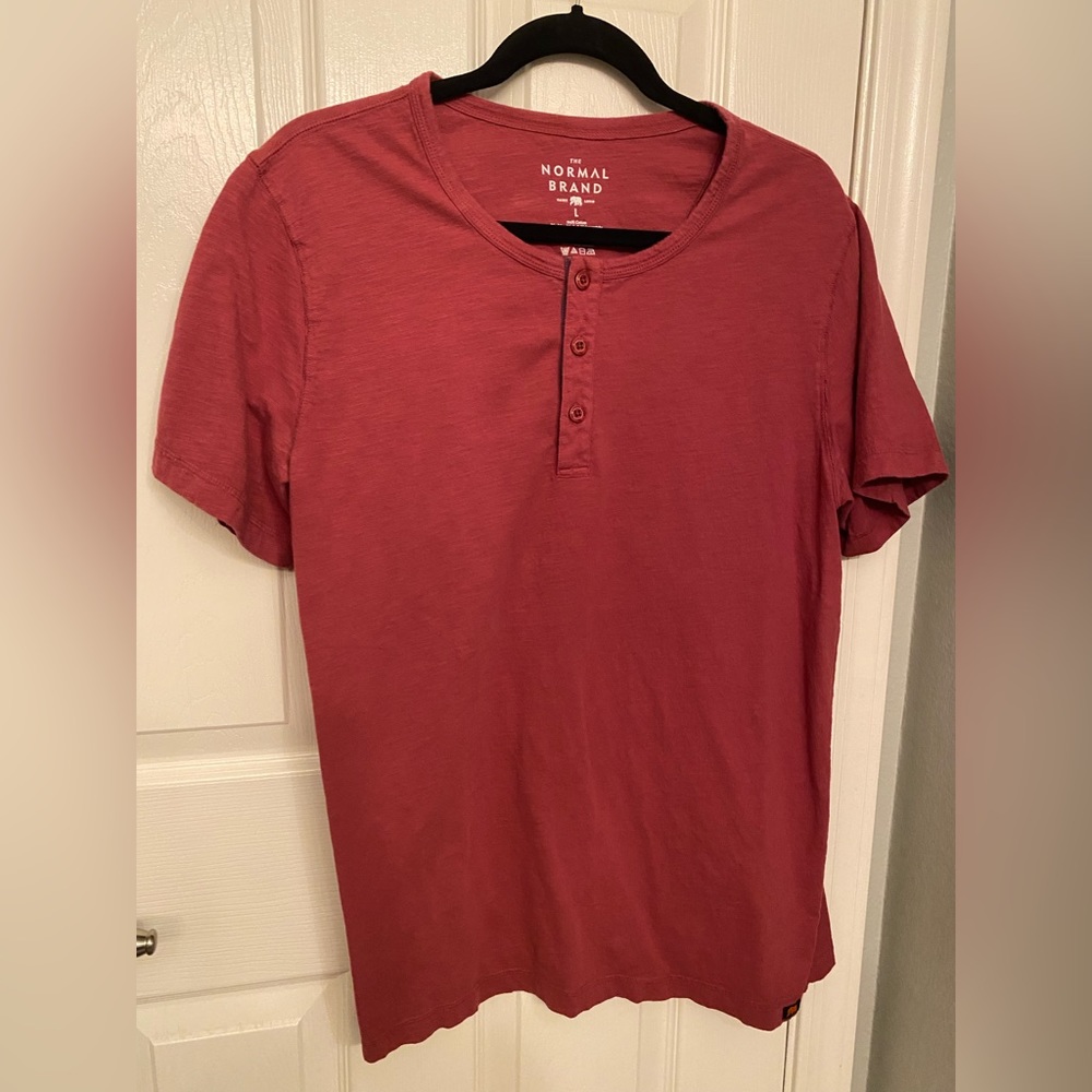Normal Brand Mens Short Sleeve Large Red Henley